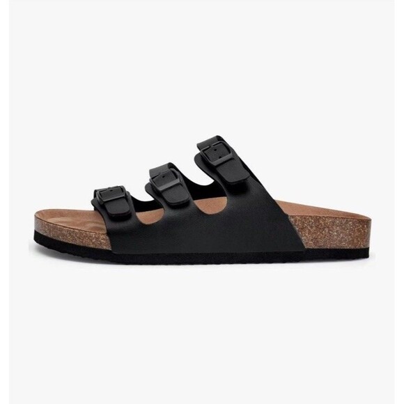 NWT Torotto Mens Slides with Cork Footbed Open Toe Flat Sandals,Black, Size 44 - Picture 7 of 16